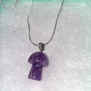 Psychedelic Boho Hippie Amethyst Mushroom Sterling Silver Necklace 24”